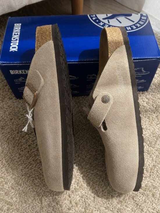 Birkenstock Shoes - Birkenstock Boston Wome Taupe Suede Leather Soft Footbed New w/box